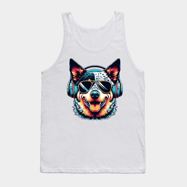 Australian Cattle Dog Smiling DJ with Headphones Tank Top by ArtRUs